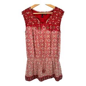 Mng Mango Suit Womens size 6 Drop Waist Sleeveless Beaded Day Mini Dress Red